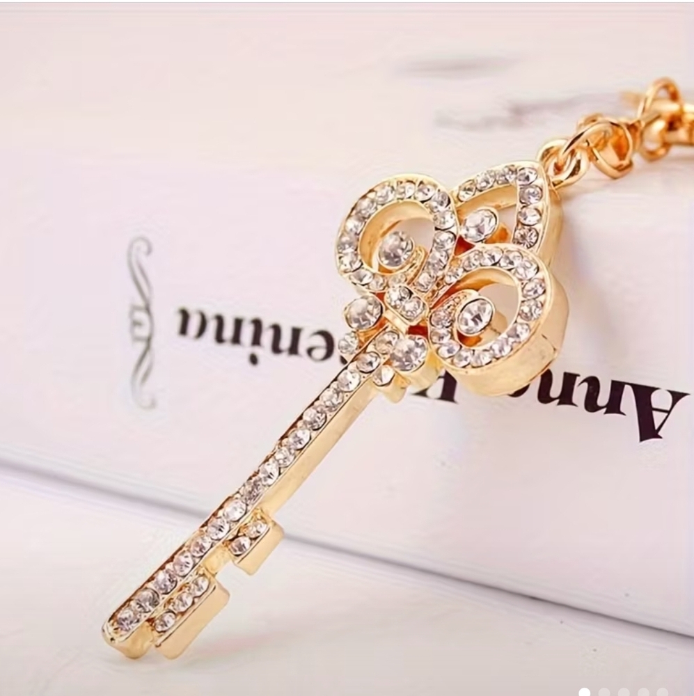 Key With Scroll Keychain/Bag Charm with Rhinestones